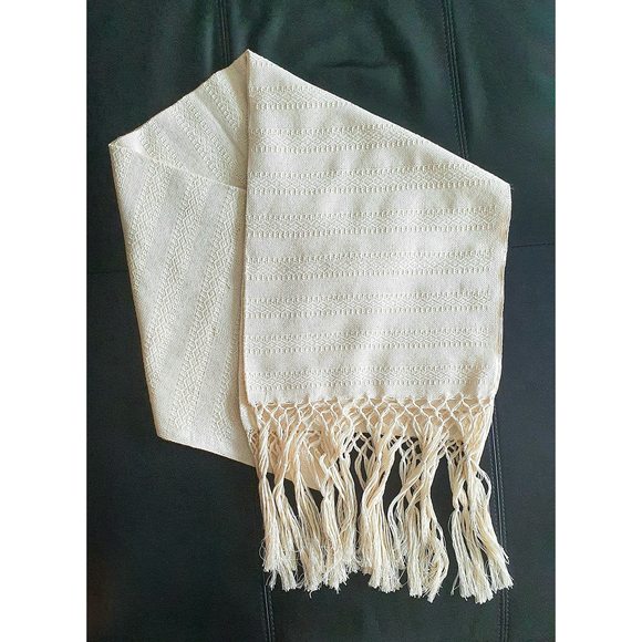 Mexican Handmade Cotton Rebozo Shawl (ivory, Medium)✋ - Picture 2 of 4